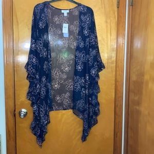 NWT Motherhood Maternity Sheer Kimono Cardigan, Navy with Pink Floral